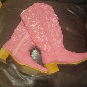 Women's Pink Suede Western Mid-Calf Boots